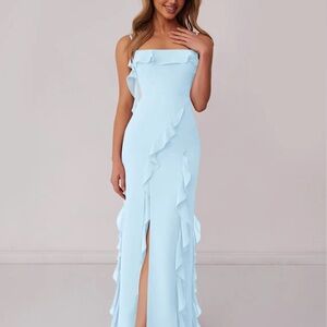 Barbie AZAZIE 1001 Sky Blue Bow Chiffon Prom Formal Bridesmaid NWT Size 8